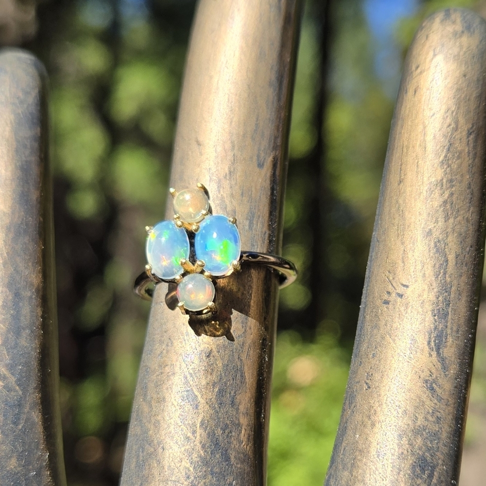 Opal 7k Natural Sterling Rhodium & Gold Ring Sz6.5